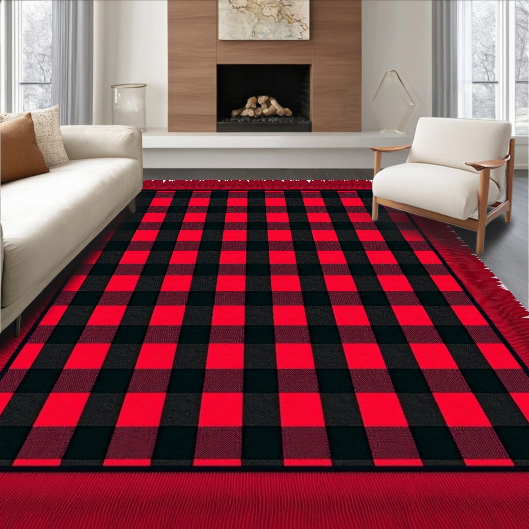 Bold Red Black Gingham Checks Rug