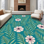 Teal Floral Tropical Leaf Rug
