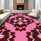 Crimson Pink Emerald Mandala Blooms Rug