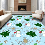 Winter Snowman Christmas Tree Snowflakes Rug