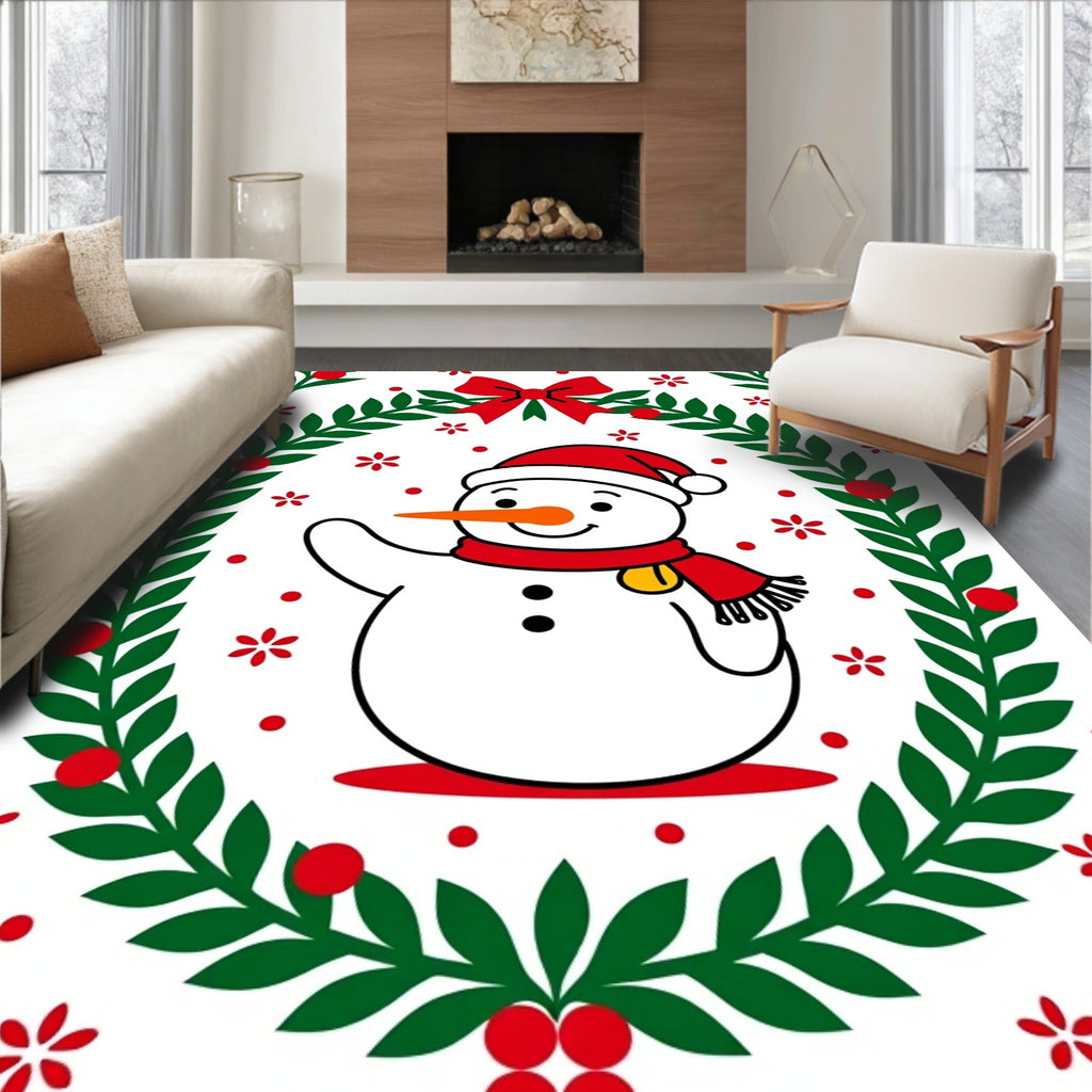 Red Snowman Holiday Wreath Rug