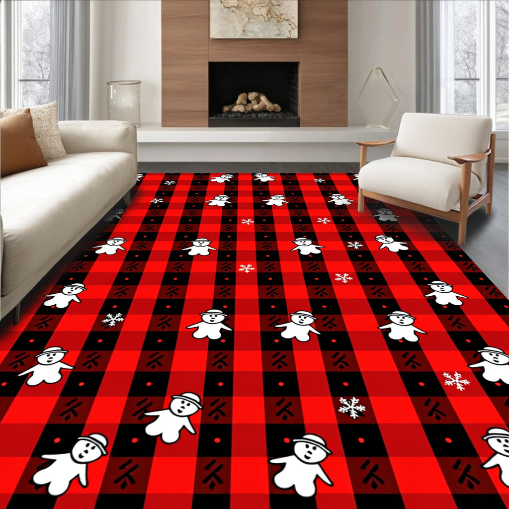 Crimson Snowmen Plaid Scatter Rug