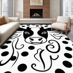 Black White Polka Dot Cow Illustration Rug