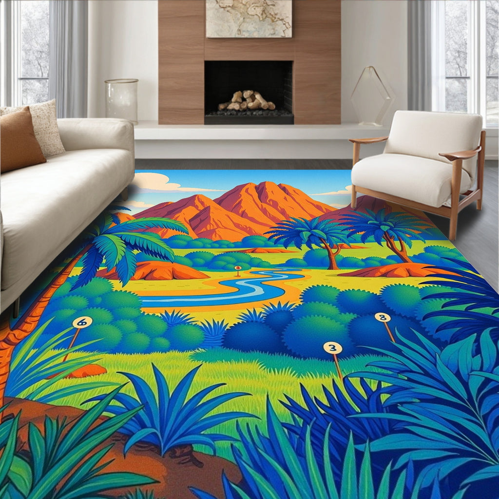 Vibrant Tropical Landscape Winding River Rug