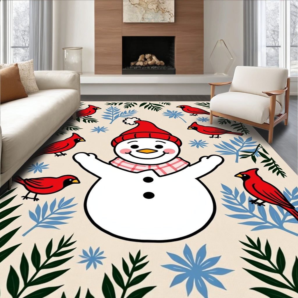 Winter Snowman Red Cardinal Garland Rug