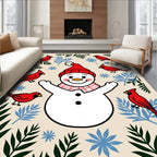 Winter Snowman Red Cardinal Garland Rug