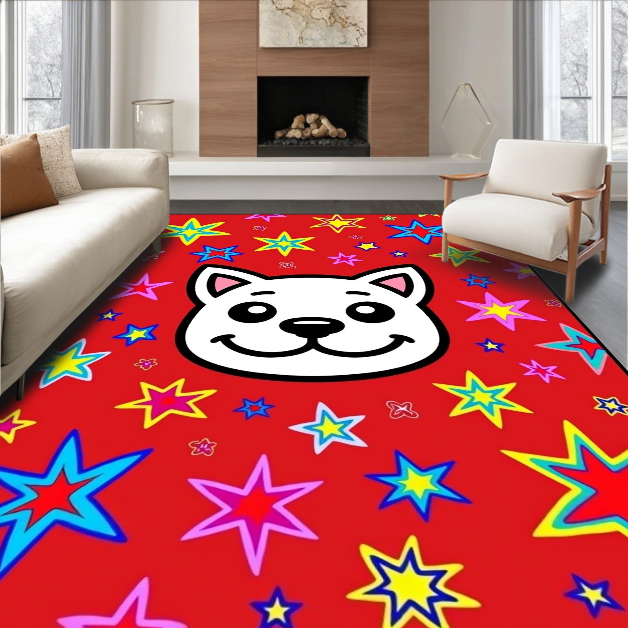 Retro Pop Art Cat Stars Rug