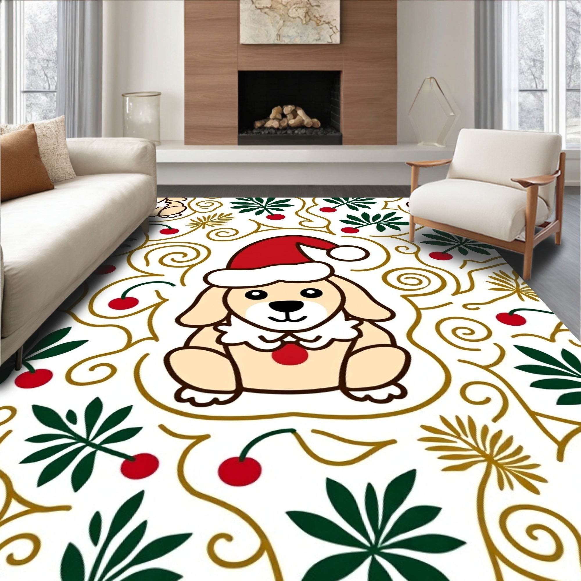 Festive Gold Swirl Puppy Christmas Rug