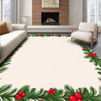 Green Fir Red Berry Border Rug