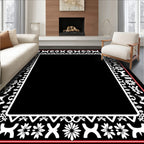 White Black Red Tribal Border Rug