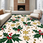 Emerald Holly Berry Red Gold Floral Rug