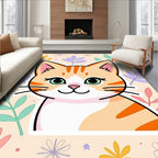 Whimsical Orange Tabby Cat Botanical Rug