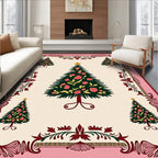 Festive Pine Trees Floral Border Rug