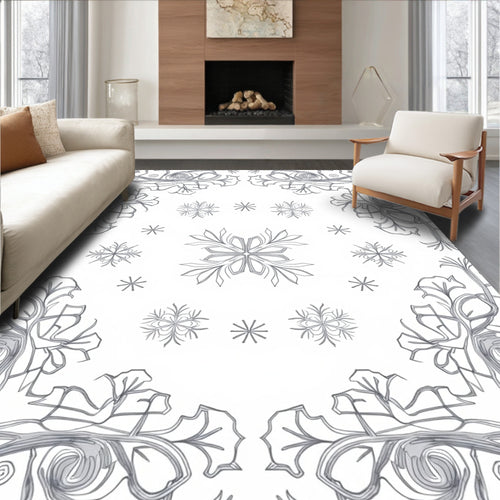 Art Nouveau Snowflake Scroll Gray Rug