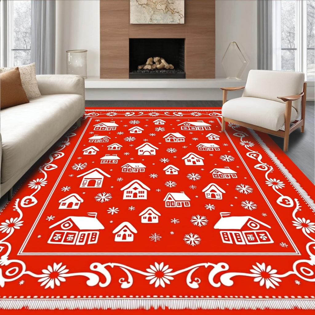 Cozy Red Village Snowflake Rug