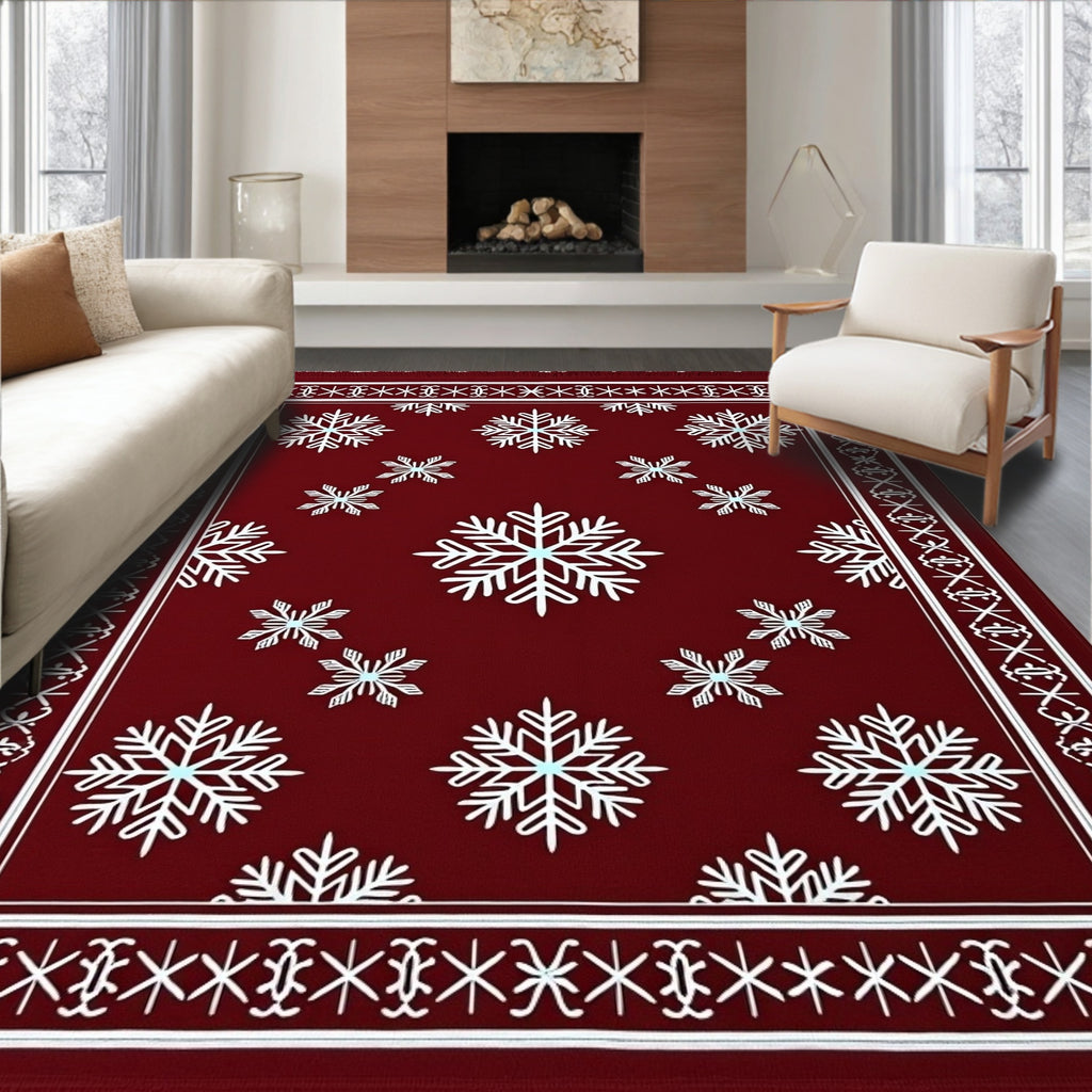 Festive Crimson Snow Flurry Rug