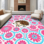 Playful Pink Blue Floral Hedgehog Rug