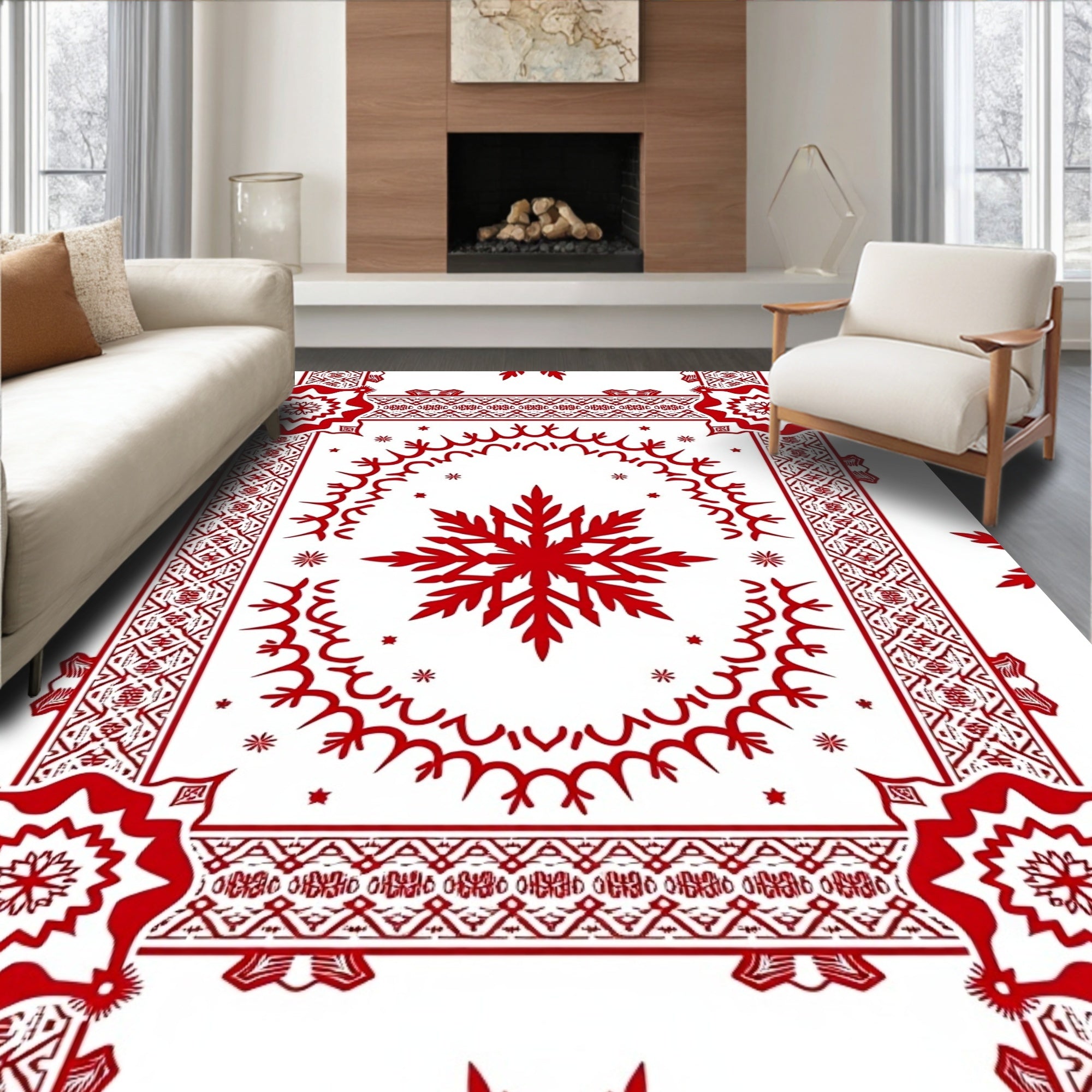 Floral Starburst Snowflake Composition Rug