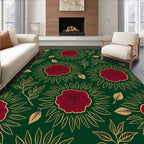 Deep Emerald Red Golden Rose Garden Rug