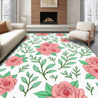 Coral Pink Roses and Leaves Rug