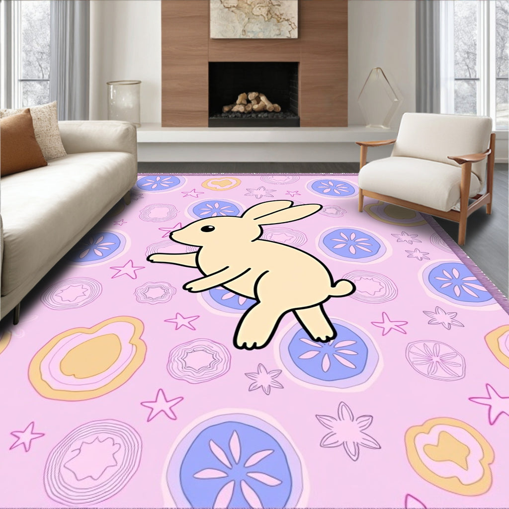 Whimsical Tan Bunny Round Shapes Rug