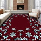 Crimson Snowflake Border Floral Accents Rug