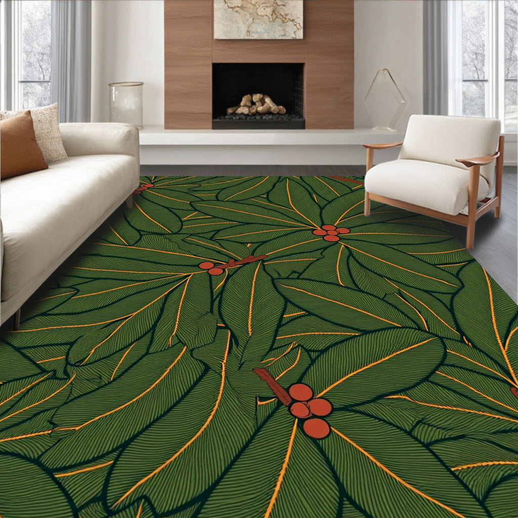 Deep Green Foliage Berry Branches Rug