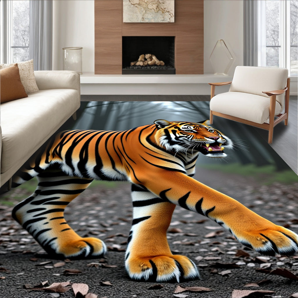 Bold Orange Tiger Striped Wild Animal Rug