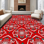 Red White Teal Starburst Medallion Rug