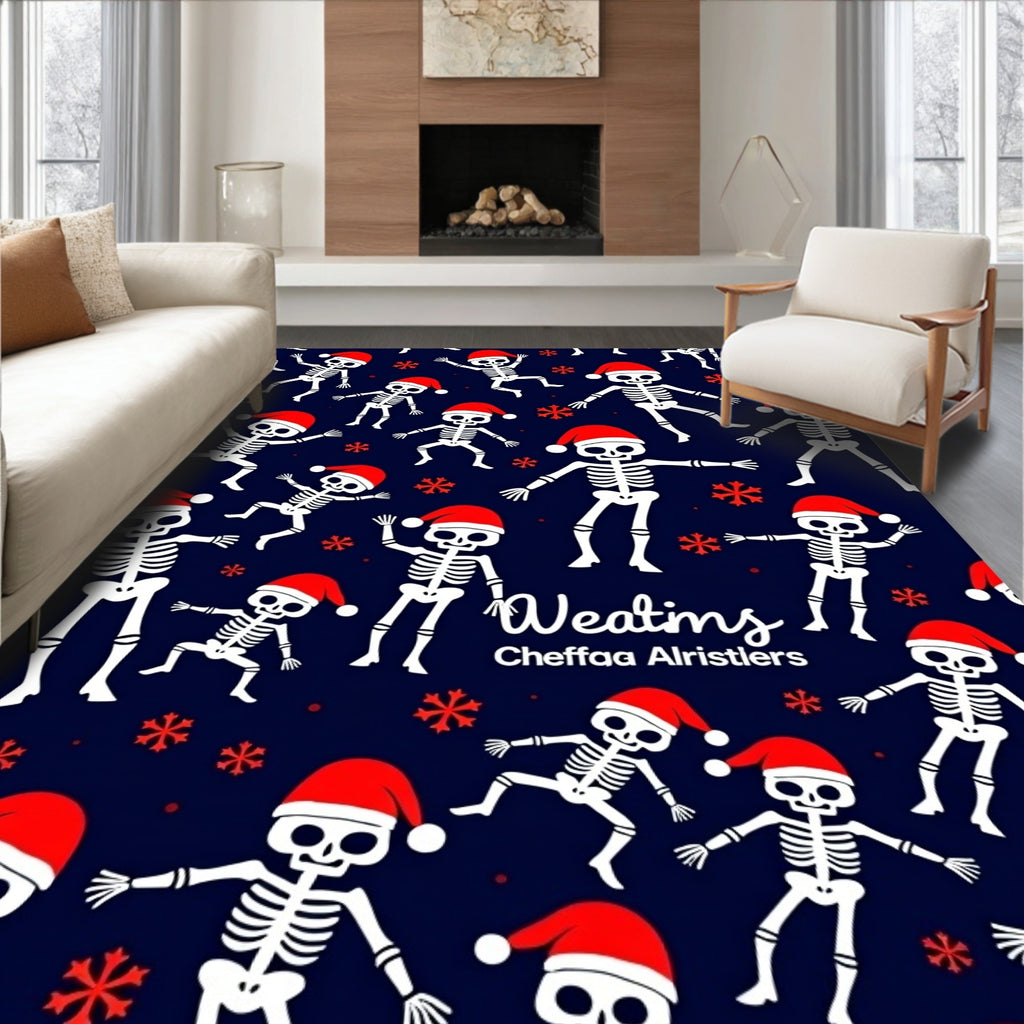Festive Skeleton Navy Christmas Snowflakes Rug