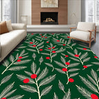 Festive Green Branch Red Berry Rug