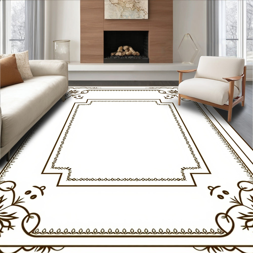 Dark Brown Floral Flourish Classic Frame Rug