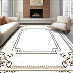 Dark Brown Floral Flourish Classic Frame Rug