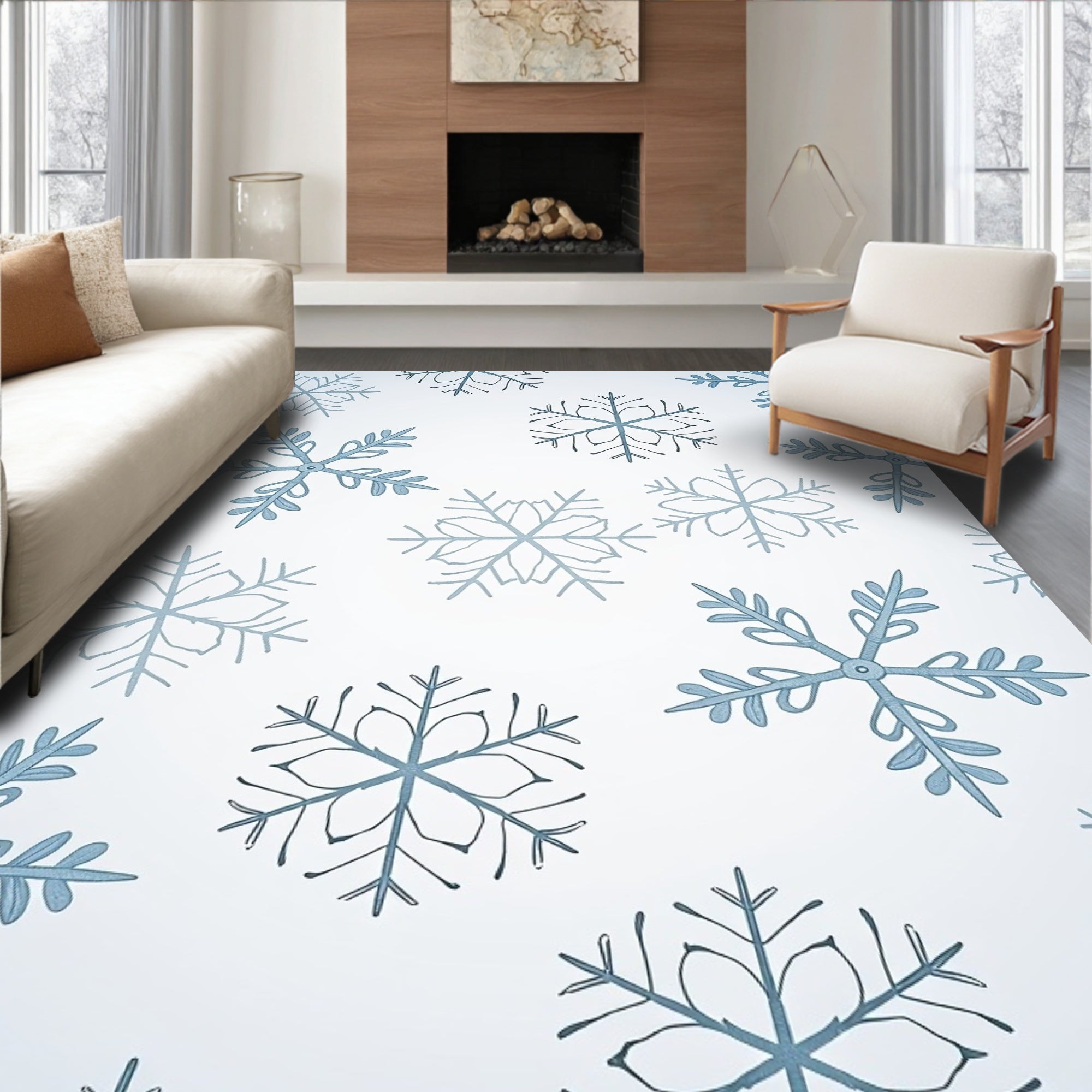 Cool Blue Snowflake Scatter Rug