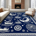 Navy Ivory Nautical Sailing Crescent Moon Rug