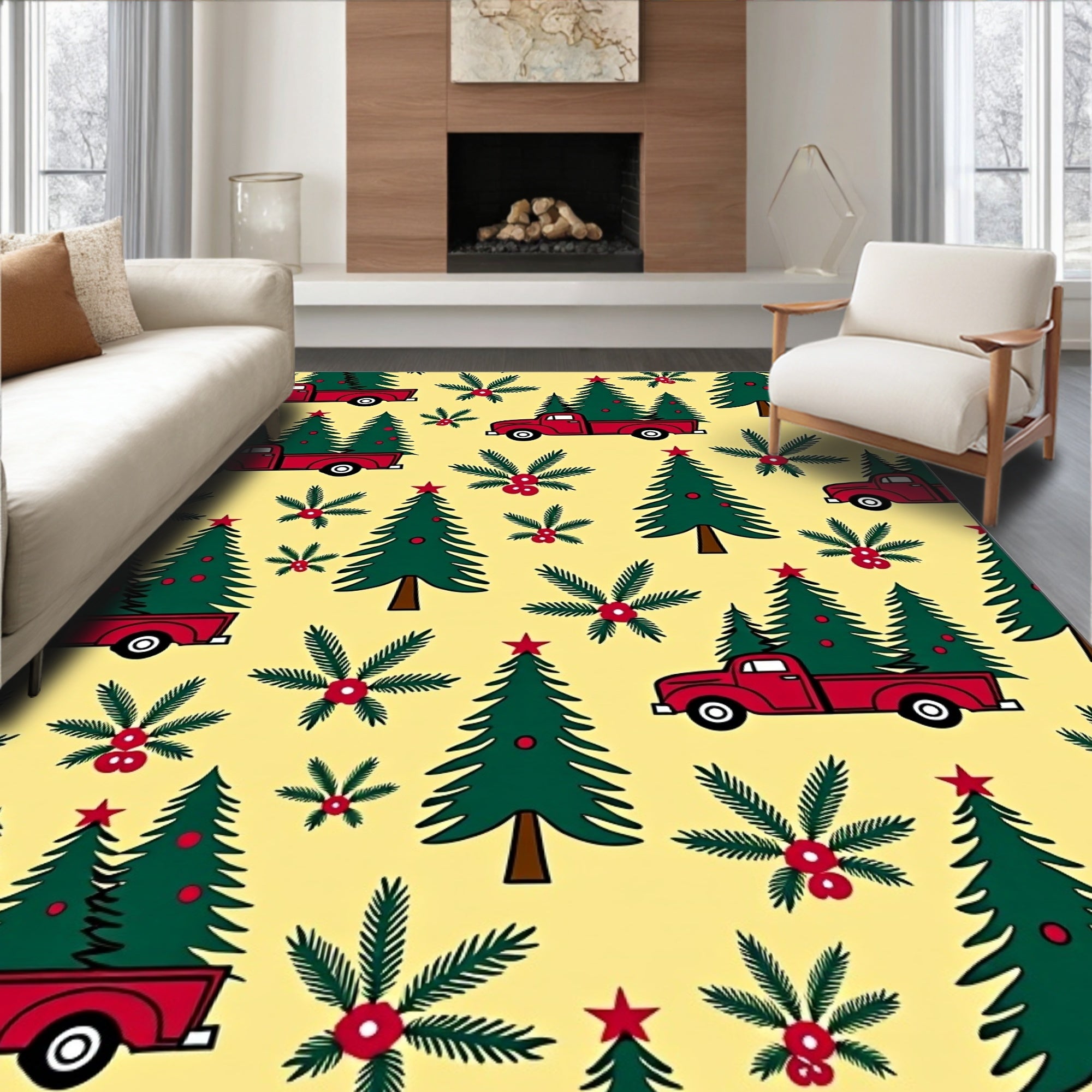 Red Truck Christmas Tree Garland Rug