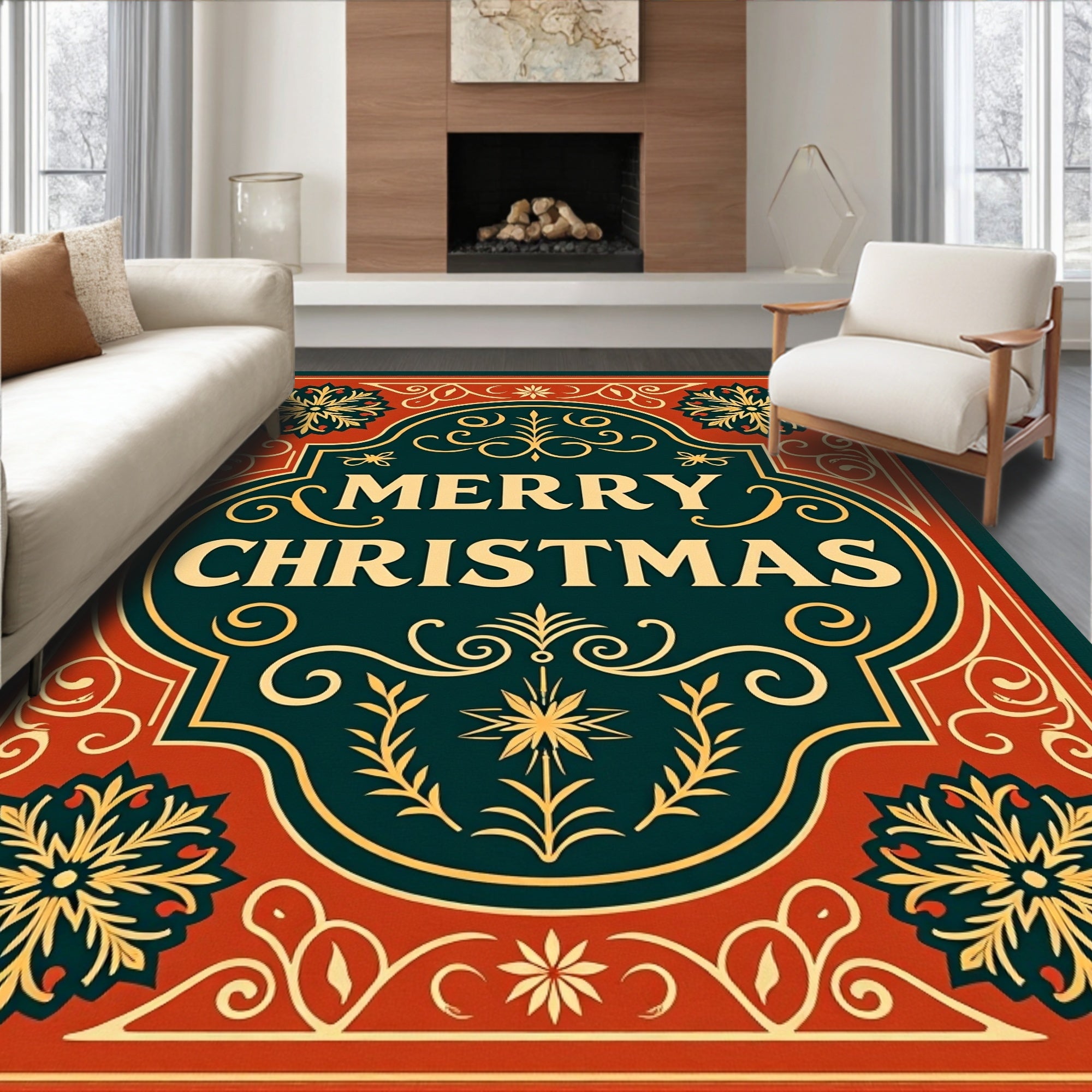 Crimson Emerald Golden Vintage Starburst Rug