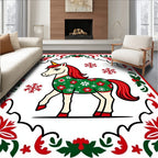 Festive Unicorn Christmas Snowflake Border Rug