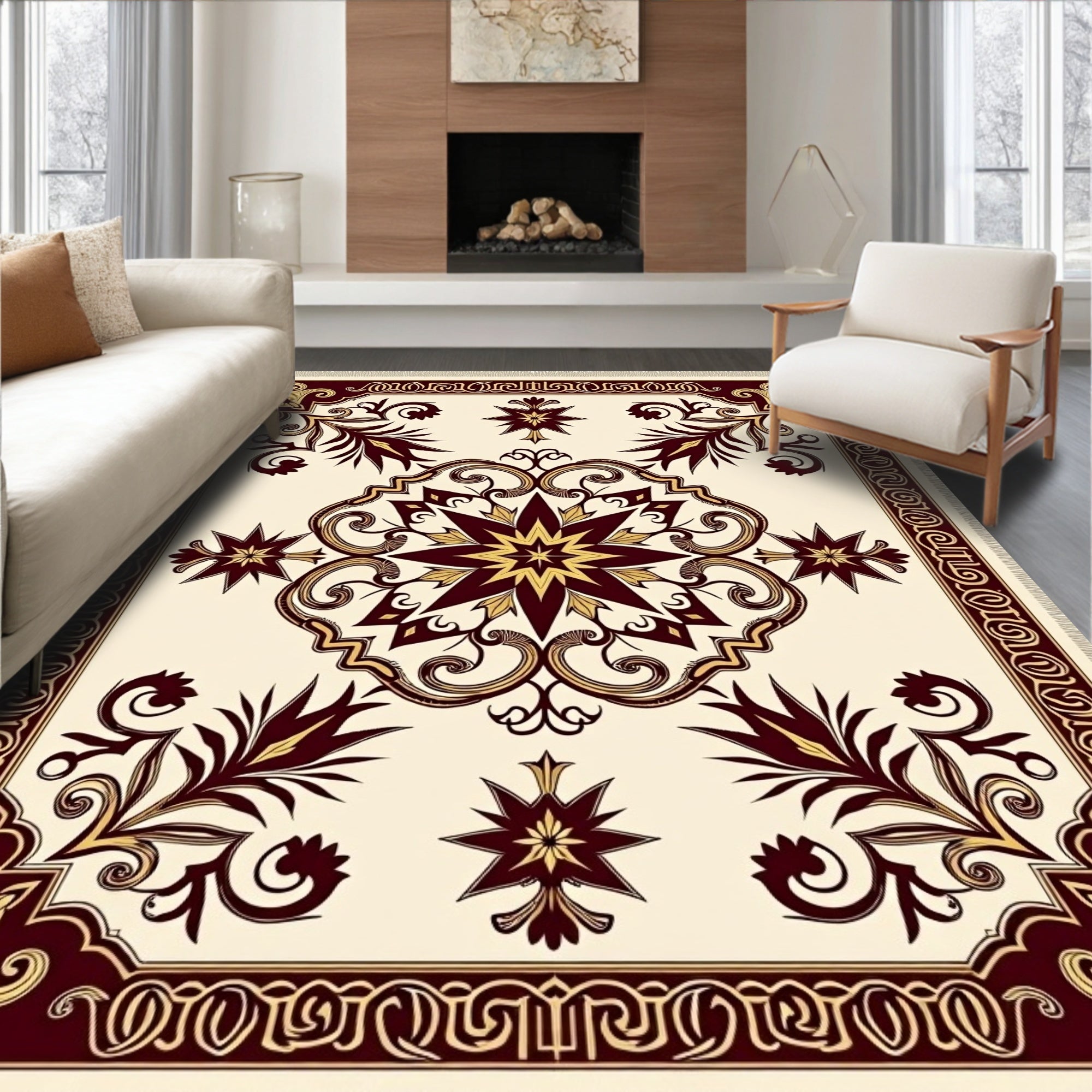 Crimson Gold Ornamental Medallion Blanket Rug