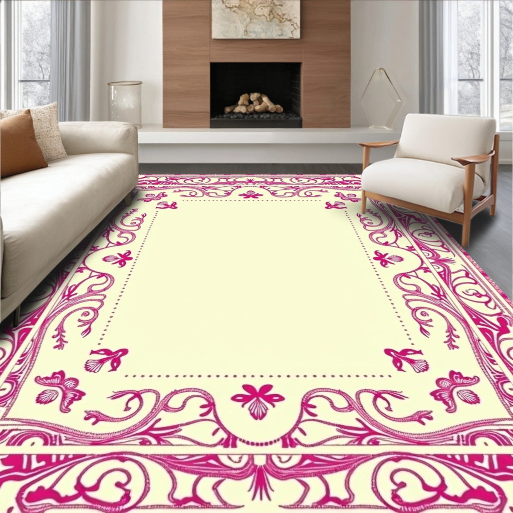 Hot Pink Floral Butterfly Border Rug