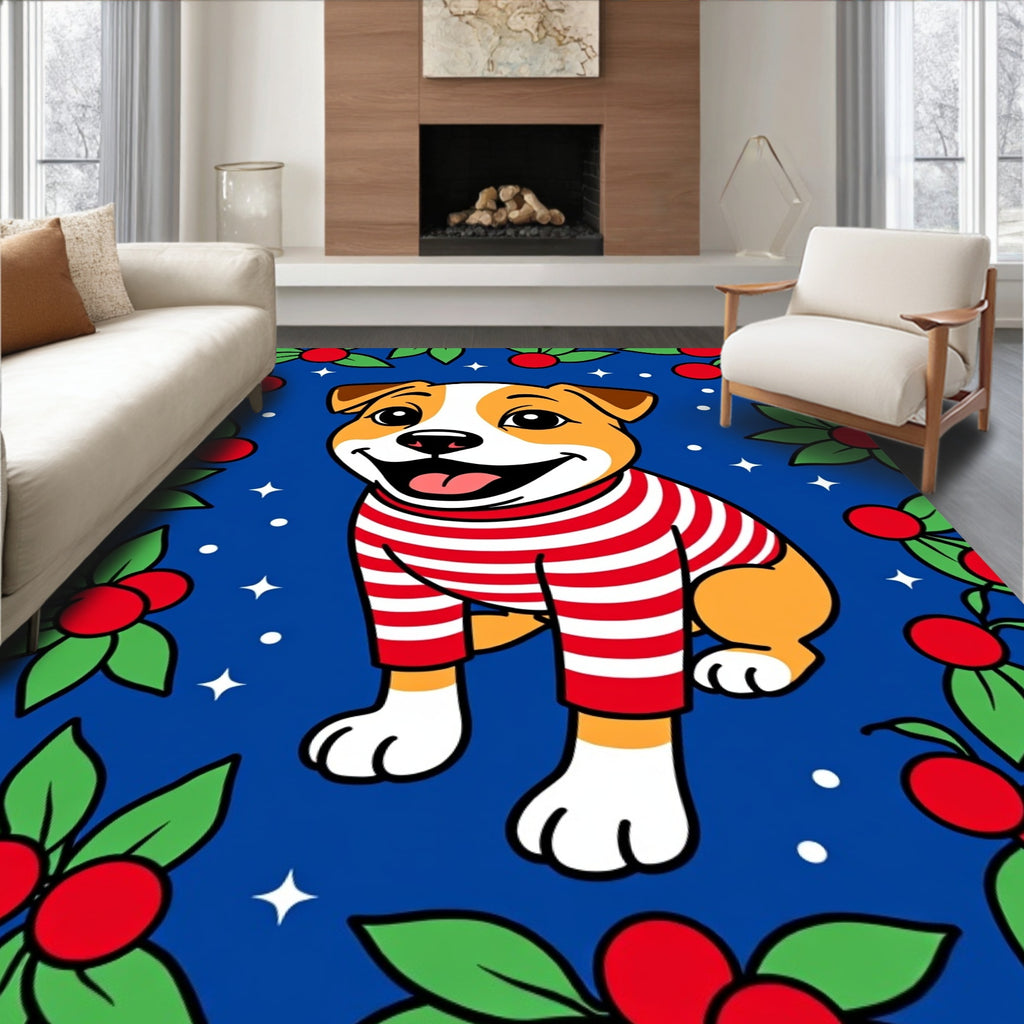 Jolly Dog Red Striped Festive Holly Rug