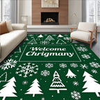 White Winter Holiday Trees Snowflake Rug