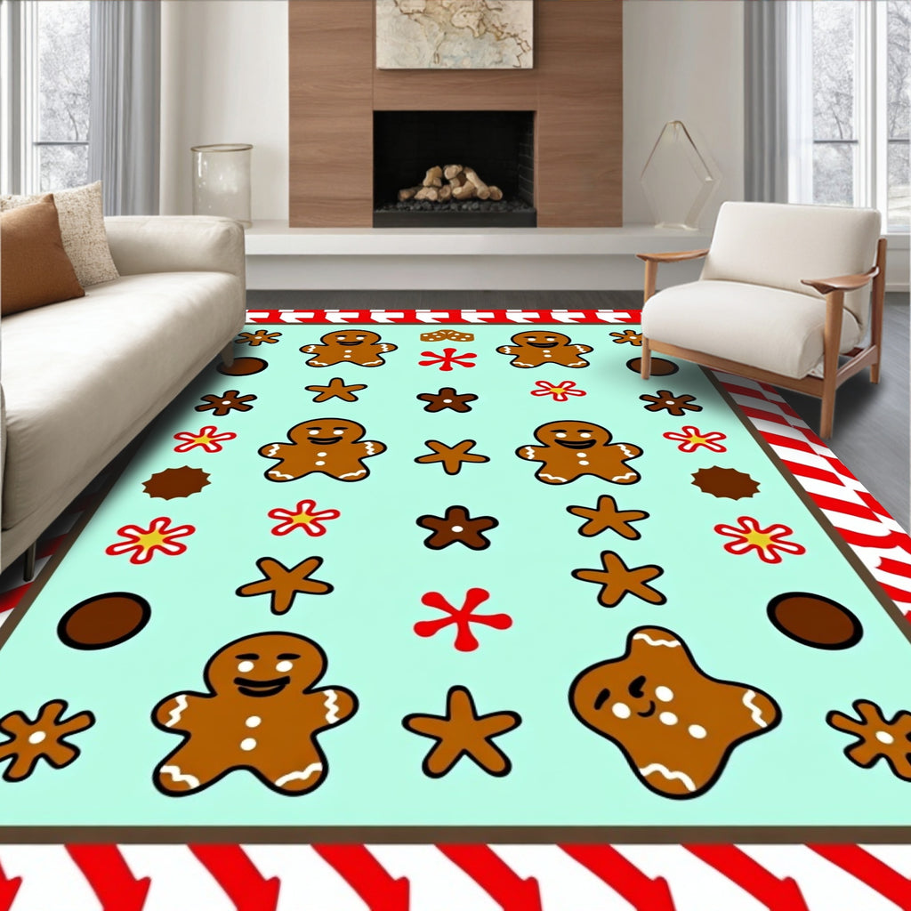 Gingerbread Men Red White Candy Cane Rug