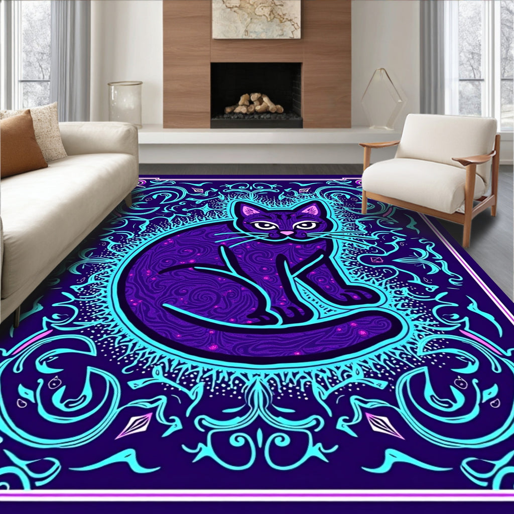Mystical Purple Cat Swirls Rug