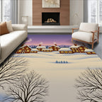 Cozy Winter Village Smoke Sky Scene Rug