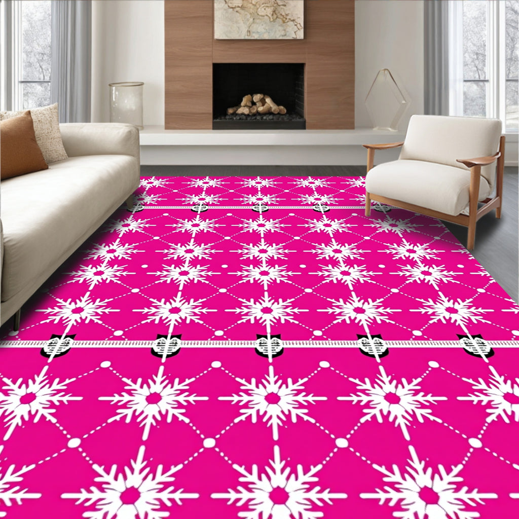 Vibrant Fuchsia Snowflake Grid Rug