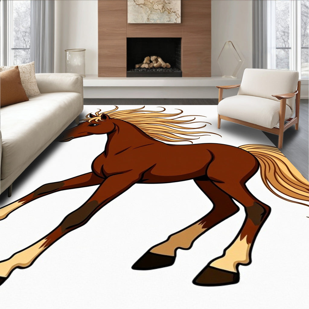 Majestic Brown Horse Golden Mane Runner Rug