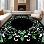 Vintage Green Floral Wreath Border Rug