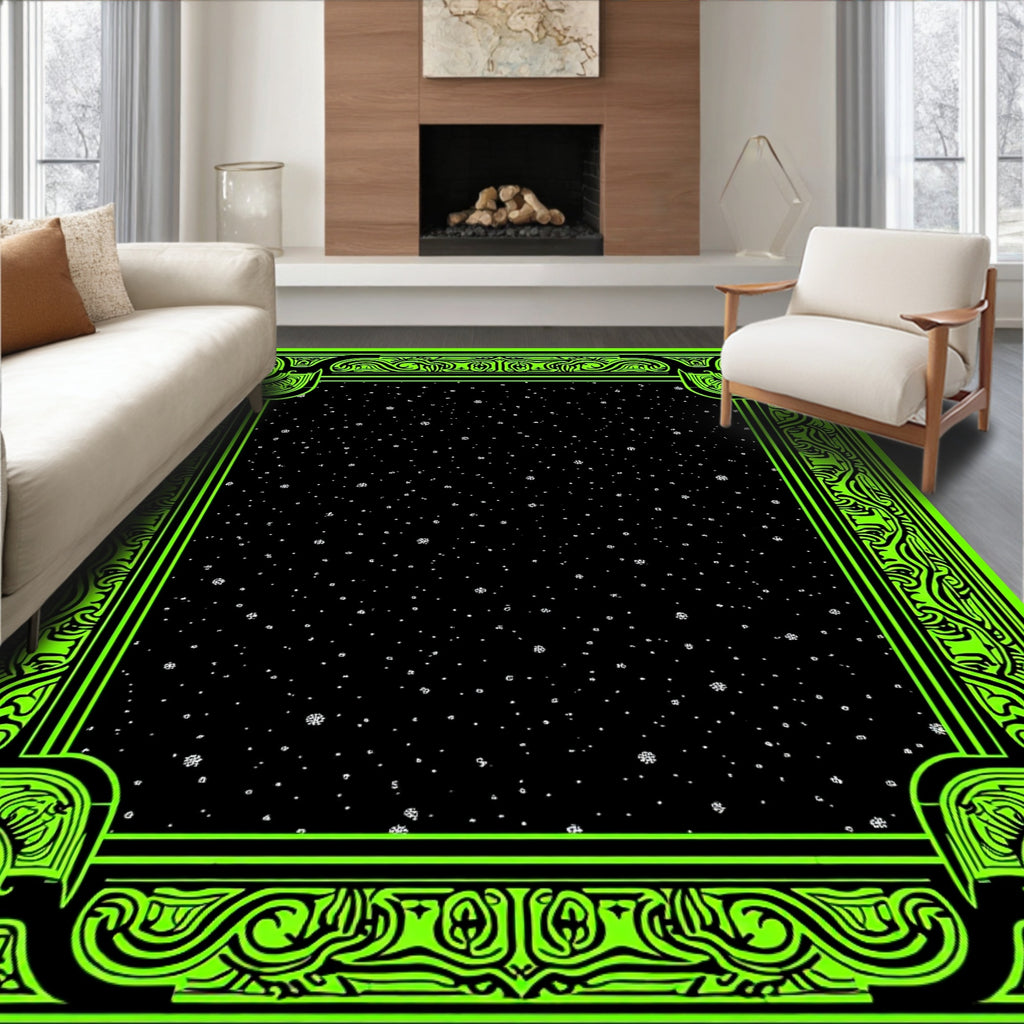 Neon Black Starry Night Border Rug