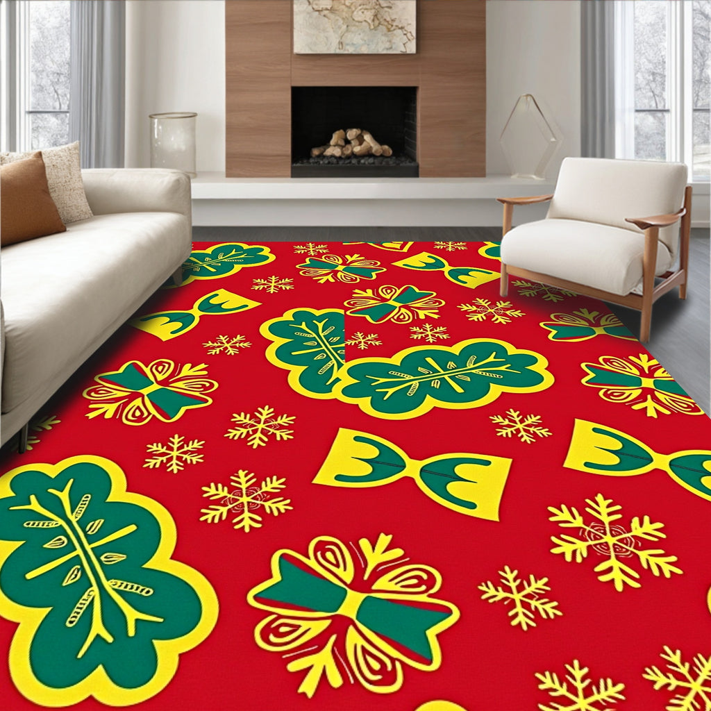 Christmas Red Teal Yellow Elements Rug